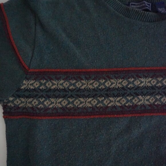 Vintage Susquehanna Trail Teal Cotton Sweater Cabincore Old Money XL - Picture 8 of 10